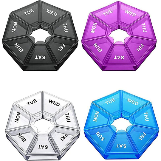 4 Pcs Pill Box Organiser 7 Day One Time a Day Pill Dispenser Storage Case for Medication Supplements Vitamin / Fish Oil / Pills / Dietary, 7