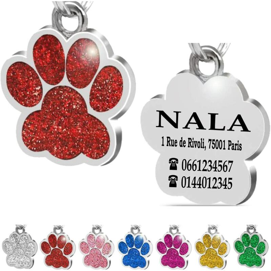 Steel Paw Plate Personalized id Tag for Pet Dog Cat Collar Engraved (Red)