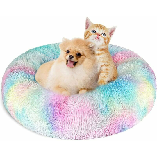 Cat Dogs Bed Bed Baskets 60cm Round, Washable and Warm Pet Donut Cushion Super Soft and Comfortable for Small Dogs and Cats - Colorful