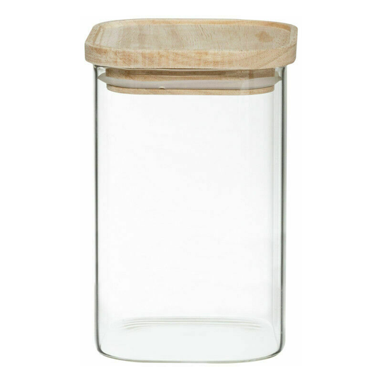 Set of 4 Atmosphera storage jars in glass and wood, stackable, airtight lid