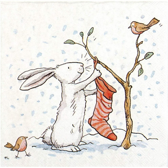 IHR Charming Snow Rabbits And Robins Christmas Lunch 3 Ply Table Paper Napkins