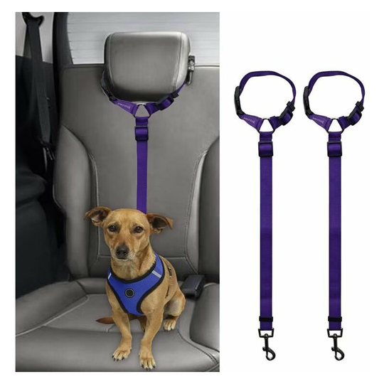Car Dog Seat Belts, 2 Pack Car Headrest Restraint Adjustable Safety Leads Vehicle Seatbelt Harness for Pets Cats Dogs, purple