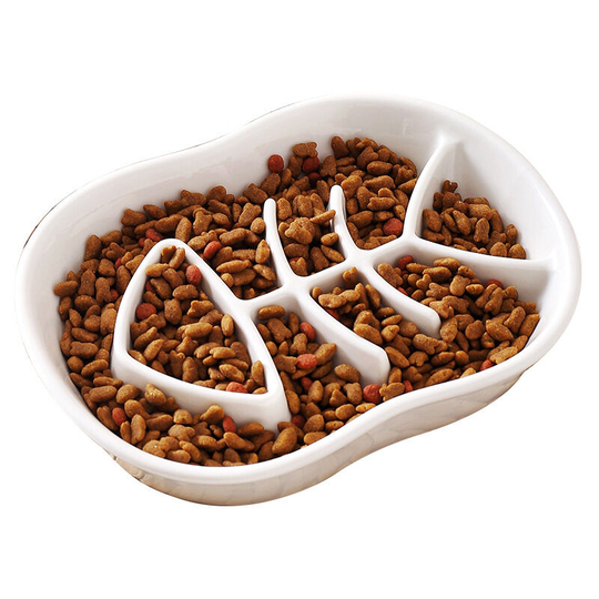 FVO - Slow Feeding Bowl for Dogs and Cats, Slow Feeding Bowl for Dogs, Interactive Ceramic Slow Feeding Bowl, Labyrinth Dog Cat Bowl, Non-Slip (White)
