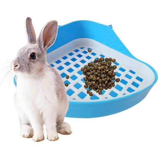 Rabbit Toilet Litter Tray, Pet Litter Corner Trays for Rabbit, Hamster (Blue)