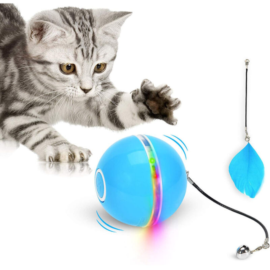 Interactive Cat Toys for Indoor Cats, Automatic Rolling Kitty Toys, Build-in Spinning Color Led Light, usb Charging Timing Motion Ball with