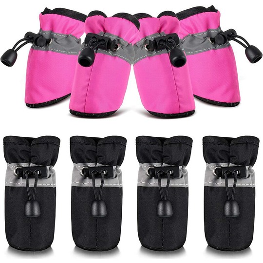 Briday - 4 Pairs Dog Shoes with Reflective Straps Adjustable Pet Boots Anti-Slip Dog Sock Shoes Waterproof Sole Dog Boot Adjustab