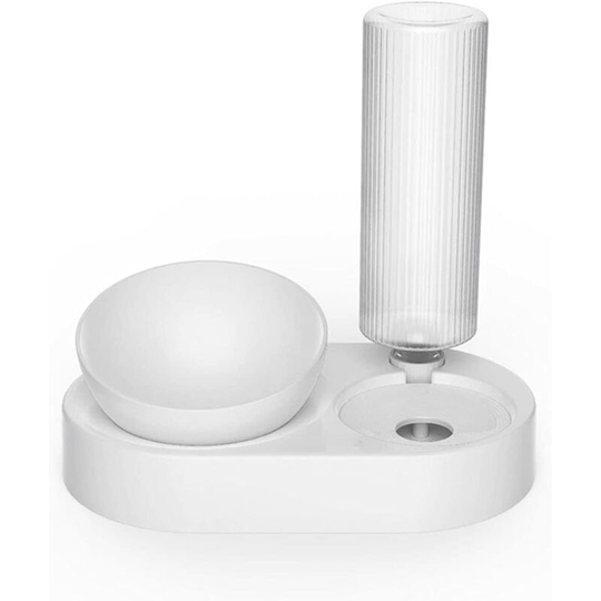 Chang Dog and Cat Water Bowl Double Water and Bowl Automatic Water Dispenser with Bowl for Small or Medium Dogs and Cats (White)