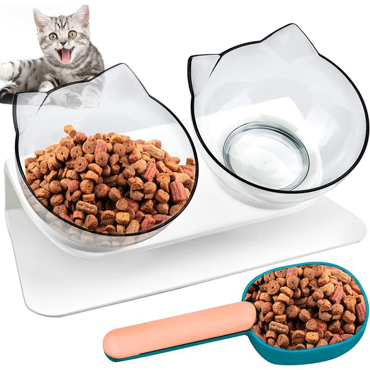 Cat Bowl, 15° Inclination Dual-Elevation Cat Bowl Cat Feeders and Waterers with Non-Slip Bowl Support