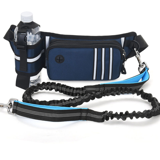 Superseller - Hands Free Dog Leash Waist Bag Reflective Waist Pouch with Retractable Bungees Poop Bag Dispenser Pouch Adjustable Waist Belt, Dark