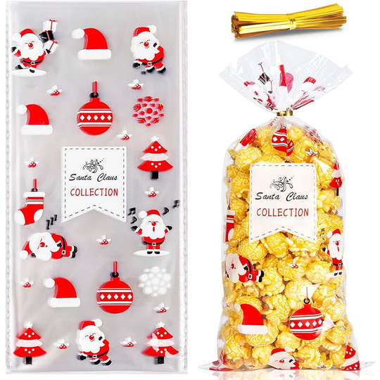 Naxunnn - 50 pieces bags with Christmas cookies candy bags treats in cellophane christmas gift sachets with twisted ties for Christmas festival