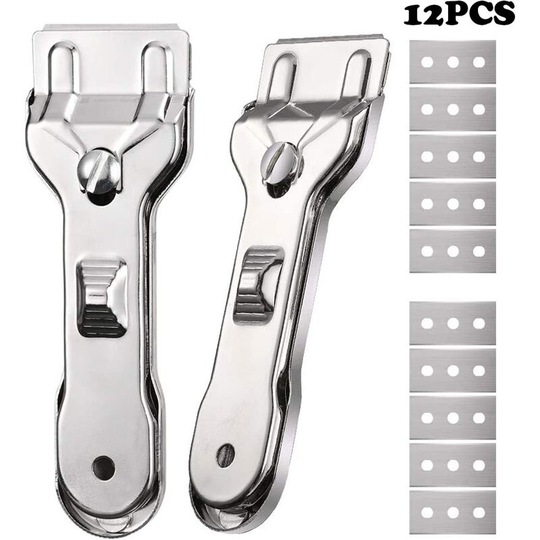 Betterlifegb - Glass and Ceramic Scraper, Betterlife Stainless Steel Cleaning Scraper, with 10 Replacement Blades for Removing Glue Stickers
