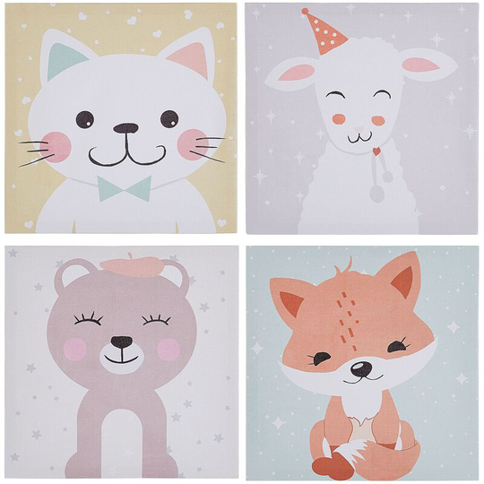 Beliani - Set of 4 Canvas Prints Wall Art 30 x 30 cm Sheep Cat Bear Fox Multicolour Bombi - Multicolour