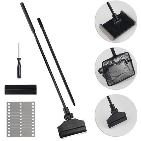 3 in 1 Multi-Function Aquarium Fish Tank Cleaning Tool Aquarium Cleaning Set Fish Tank Brush+Algae Scraper+Fish Net 65CM
