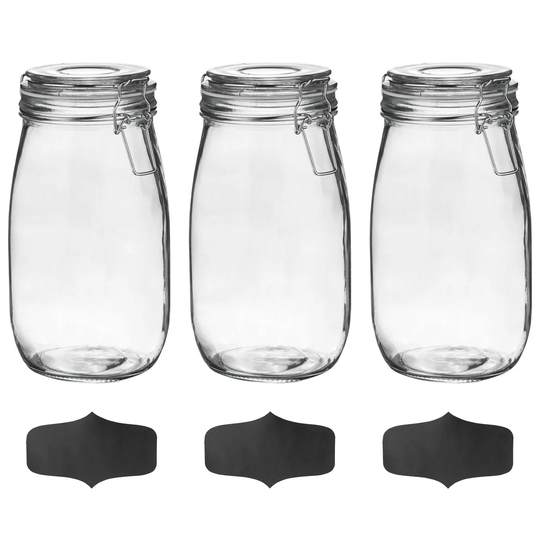 1500ml Preserving Jar with Airtight Clip Lid and Chalkboard Stickers