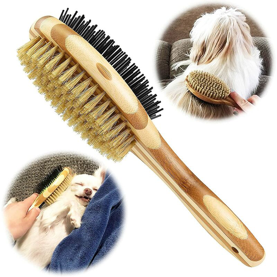 Double Sided Dog/Cat Brush, Dog Grooming Comb for Massage and Shedding, Soft Bristle, Ideal for Short, Medium and Long Haired Pets