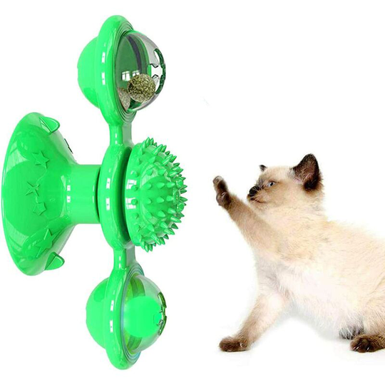 Windmill Cat Toy with Led Ball and Catnip Ball, Cat Turntable Teasing Interactive Toy, Funny Kitten Windmill Ball, Massage Scratching Tickle yellow