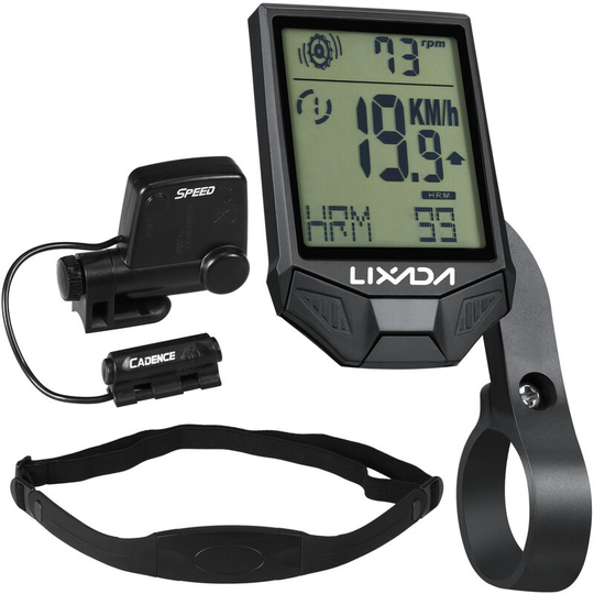 Lixada - Cycling Wireless Computer with Heart Rate Sensor Multifunctional Rainproof Cycling Computer with Backlight LCD,model:Black - model:Black