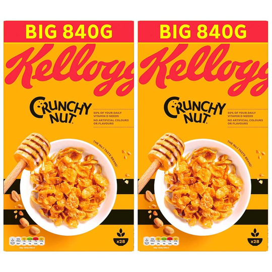 Kellogg's Crunchy Nut Sugar & Honey Cornflakes Cereal 2 x 840g