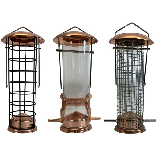Copper Style Hanging Bird Feeders Seed, Nut and Fatball (Set of 3)