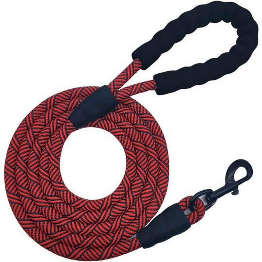 50' Heavy Duty Nylon Rope Dog Leash with Soft Padded Handle - for Pets Outdoors, Walking, Playing, Exploring (Red)