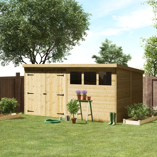 Kaufmann 14 ft. W x 8 ft. D Solid Wood Shiplap Pent Garden Shed