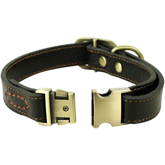 Adjustable Leather Collar for Dogs, 30cm to 43cm Collar and 2cm Wide, Handmade Collar for Medium Dogs(Black)