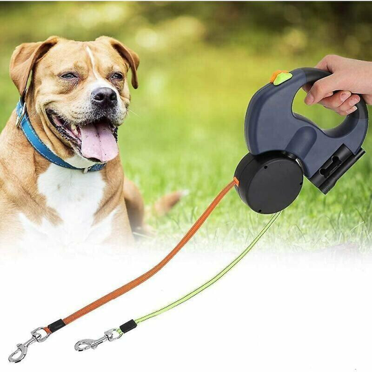 Deckon - Double retractable dog leash with two 3m leads, 360 degree tangle-free double leash for walking two dogs up to 50 lbs.