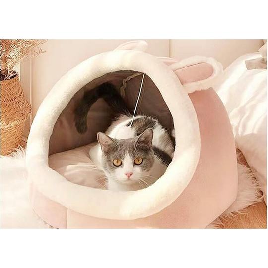 Deckon - Linghe Cat Bed Washable Plush Small Dog Cave Mat with Detachable Bed for Cat and House (M-49x38x28cm,Pink Rabbit)