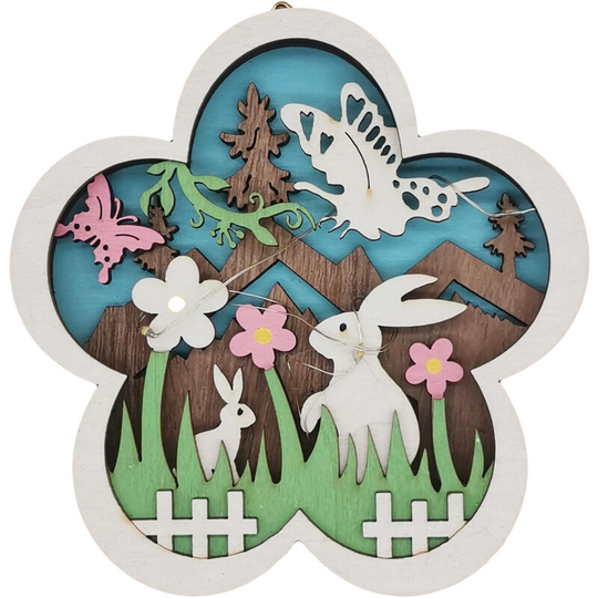 Superseller - led Easter Wooden Desk Ornaments Easter Rabbit Flower Themed Decoration Rabbit Wall Hanging Crafts With led Light for Easter Party Home