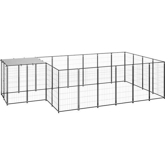 Dog Kennel Black 8.47 m² Steel Vidaxl Black