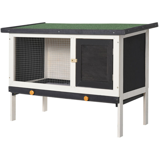 Pawhut - Wooden Rabbit Hutch Bunny Cage Openable Roof for Outdoor 90 x 45 x 65 cm - Black