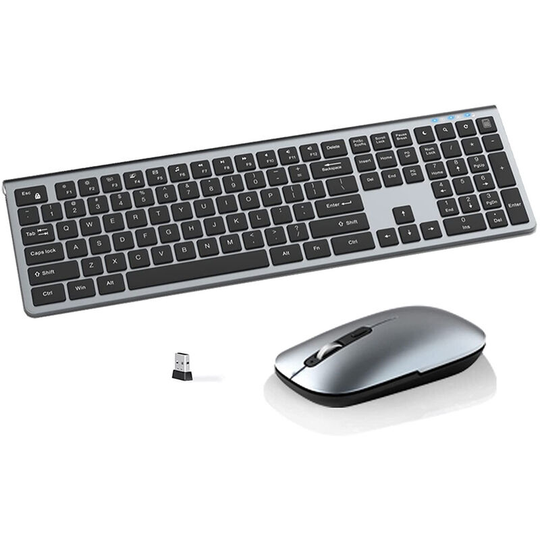 Wireless Keyboard Mouse, Pure Color Backlit Wireless Keyboard, Full Size 2.4GHz Rechargeable Wireless Keyboard Mouse, Windows 7/8/10/XP/Vista, Gray...
