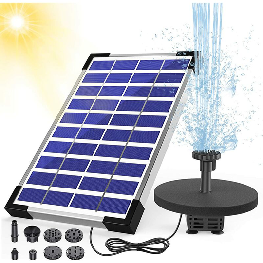 Fontaine Solaire Extérieur 5.5W Pompe Bassin Solaire avec Batterie et 6 Buses pour Bain d'oiseaux Aquarium Jardin Fontaine