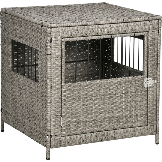 Wicker Dog Cage Crate w/ Cushion for Small Dogs, 62 x 59 x 66 cm - Grey - Pawhut
