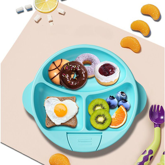 Children's Tableware, Baby Water Insulation Bowl,Divided plate with suction cup blue