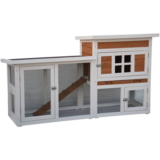 @pet - Rabbit Hutch Villa White and Brown 147x50x80 cm Multicolour