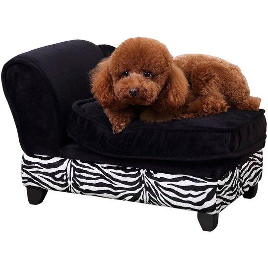 PawHut Dog Sofa Elevated Pet Chair Cat Couch w/ Hidden Under Seat Storage - Black