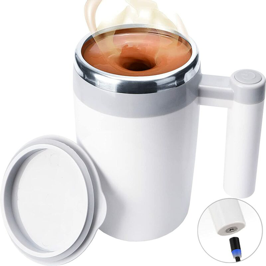 Benobby Kids - Rechargeable Auto Magnetic Coffee Mug with 2Pc Stir Bar,Waterproof Automatic Mixing Cup for Milk/Cocoa at Office/Kitchen/Travel 14oz