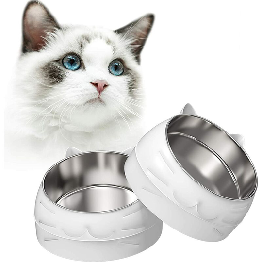 2 Pieces Cat Bowls 15° Tilt Cat Feeding Bowl Cat Water Bowl Stainless Steel Bowl Multifunctional Cat Bowl (400ML+200ML)