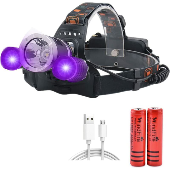 Benobby Kids - usb Rechargeable Headlamp, led Head Torch with Ultraviolet Light, Blacklight uv Headlamp for Camping, Scorpions, Pet Urine Detector