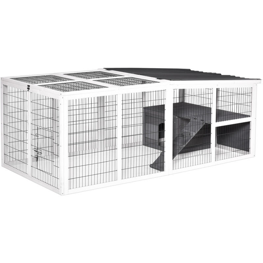 Pawhut - Rabbit Hutch Wooden Animal Cage Pet Run Cover with Hinge Roof, Grey - Grey