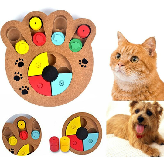 Denuotop - Chew Toys Educational Dog Toy - Wooden Smart Dog Toy - Fun Hide and Seek Treated Food Pet Paw Toy Puzzle for Dog Cat