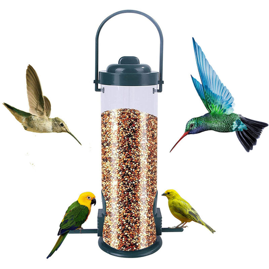 Metal Bird Feeder Hanging Wild Bird Feeder for Mixed Seeds, Niger Seed Feeder, Sunflower Heart, Water Basin, Green Finish, Green 23.5
