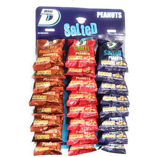 Big D Nuts | Mixed Pub Hanging Card 24x50g | 8 x Salted - 8 x Dry Roasted - 8 x Chilli