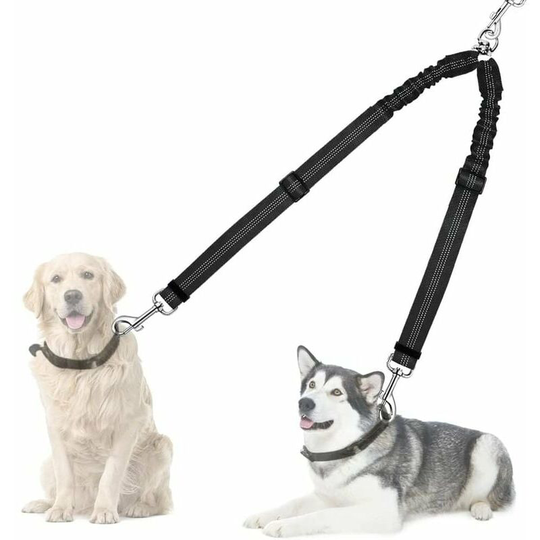 Bearsu - Double Dog Leash Splitter, Tangle Free, 360° Rotation, Dog Leash Coupler for Walking 2 Dogs, Double Adjustable Shock Absorbing Reflective
