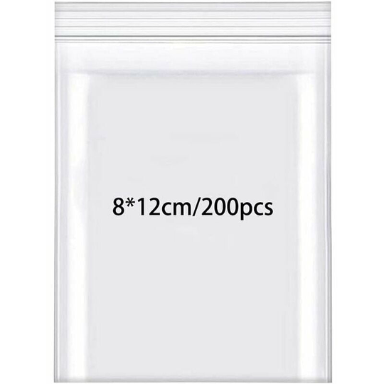 200pcs 8cm x 12cm Clear Plastic Resealable Zipper Bag Small Seal Bag Storage Thick Plastic Bag for Classifying Small Items Candy Coins Toys Vitamins