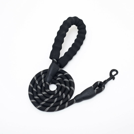Pet reflective leash, nylon round rope, foam handle leash set, dog leash, black 1.2cm*1.5m