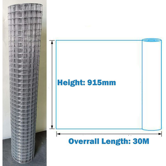 Day Plus - Welded Mesh Wire, Fence, 30M Galvanised Steel Garden Netting, 1"x1' hole Livestock Fencing Roll for Chickens, Rabbits, Dogs, Window Guards
