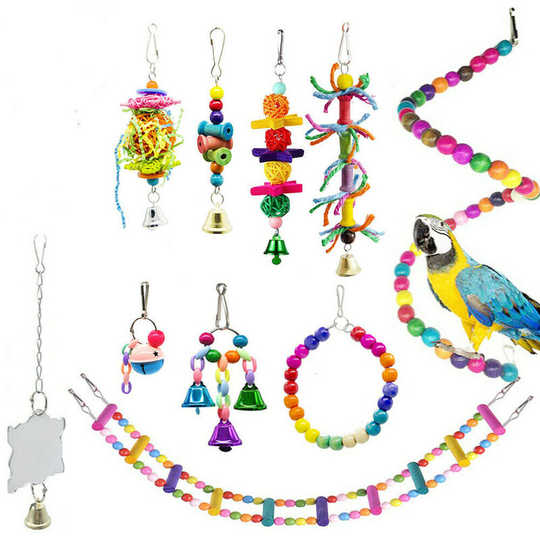 10Pcs Bird Swing Toys Chewing Parrots Chewing Hanging Perches With Hammock Bell Toys For Parrot Lorikeets Birds