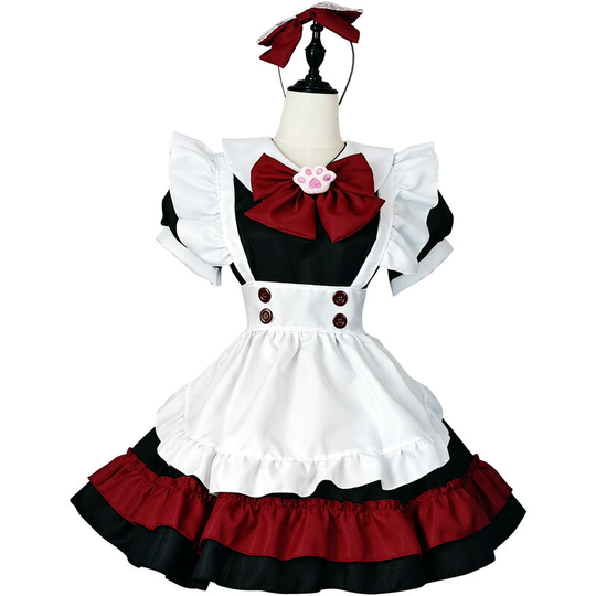 Halloween Vampire Little Devil Maid Lolita Uniform Gothic Black and Red Anime Maid Cosplay Costume-M